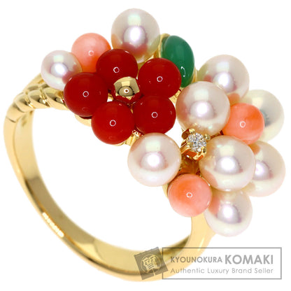 TASAKI Flower Pearl Pearl Coral Coral Diamond Ring K18 Yellow Gold Ladies [Used]