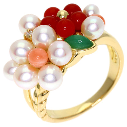 TASAKI Flower Pearl Pearl Coral Coral Diamond Ring K18 Yellow Gold Ladies [Used]