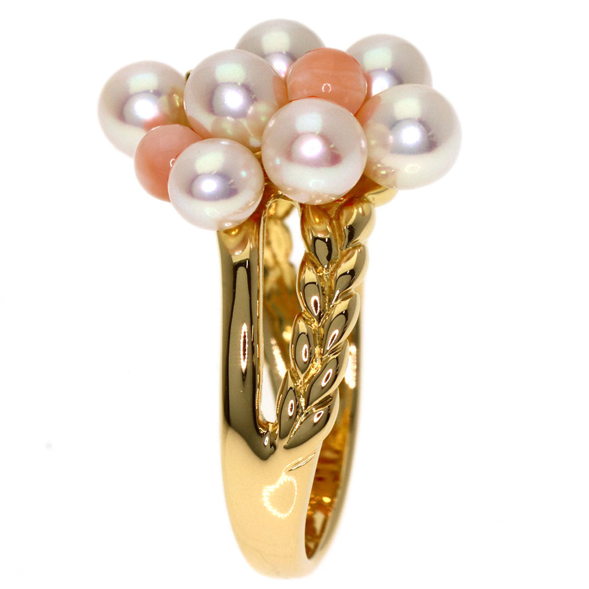 TASAKI Flower Pearl Pearl Coral Coral Diamond Ring K18 Yellow Gold Ladies [Used]