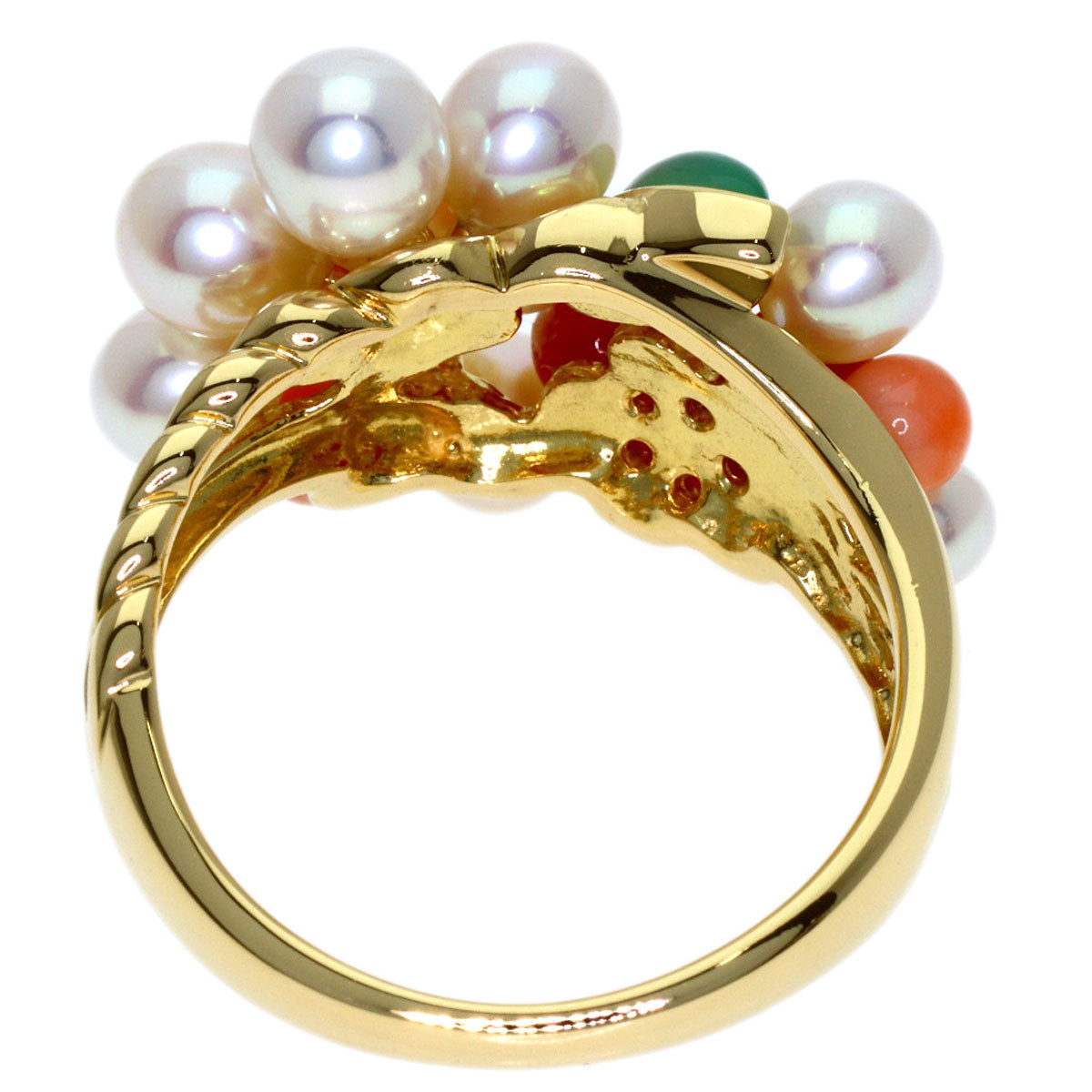 TASAKI Flower Pearl Pearl Coral Coral Diamond Ring K18 Yellow Gold Ladies [Used]