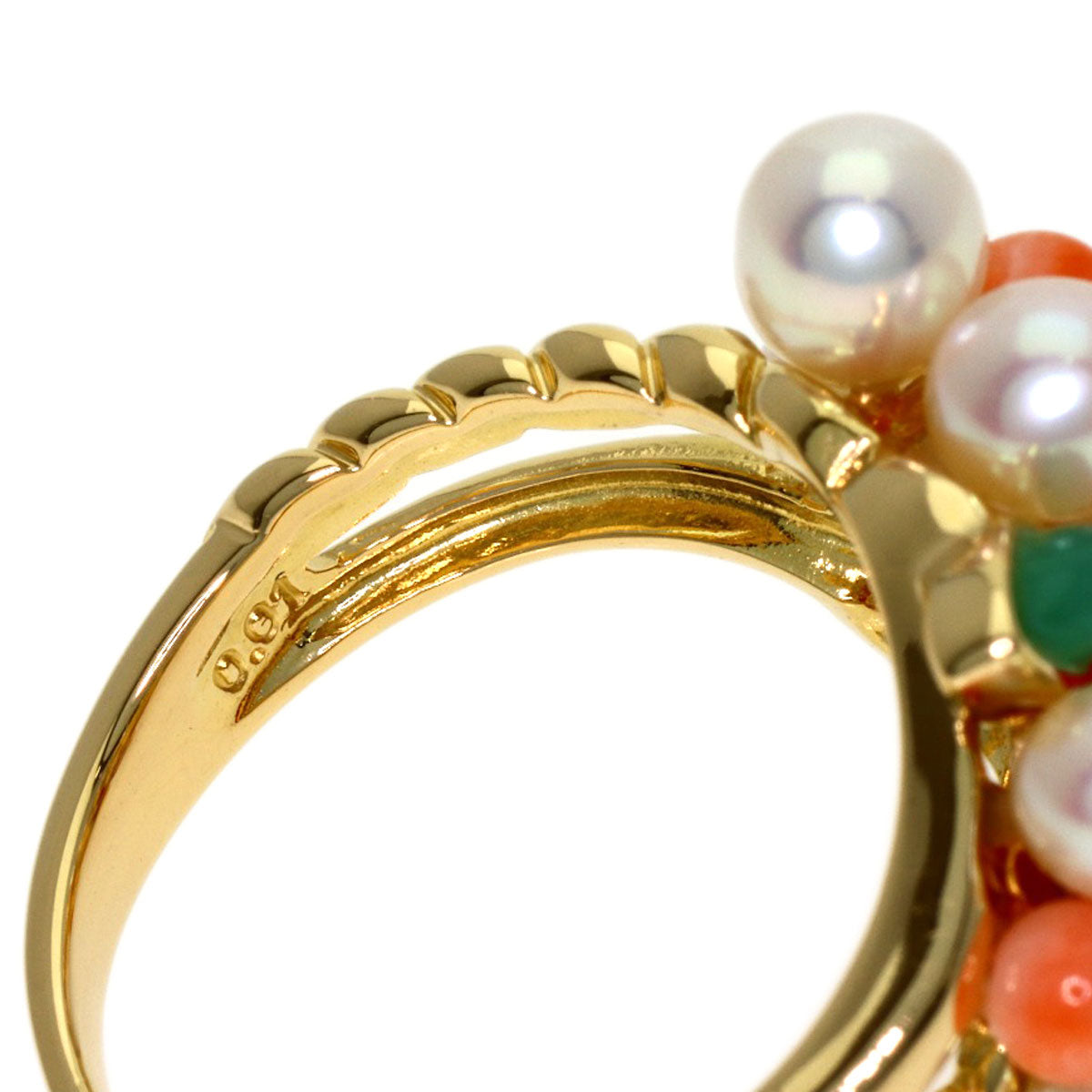 TASAKI Flower Pearl Pearl Coral Coral Diamond Ring K18 Yellow Gold Ladies [Used]