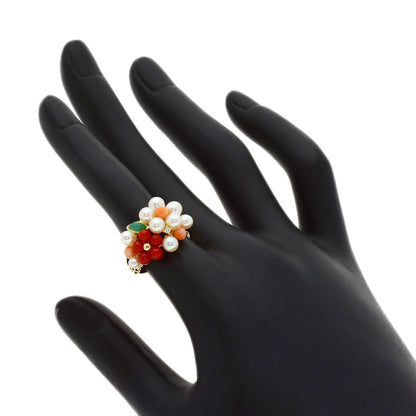 TASAKI Flower Pearl Pearl Coral Coral Diamond Ring K18 Yellow Gold Ladies [Used]