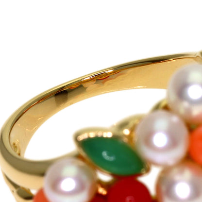 TASAKI Flower Pearl Pearl Coral Coral Diamond Ring K18 Yellow Gold Ladies [Used]