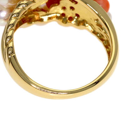 TASAKI Flower Pearl Pearl Coral Coral Diamond Ring K18 Yellow Gold Ladies [Used]