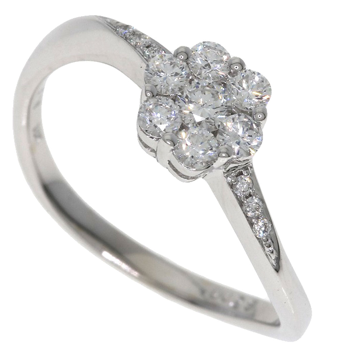 Ponte Vecchio Flower motif Diamond Ring K18 White Gold Ladies [Used]