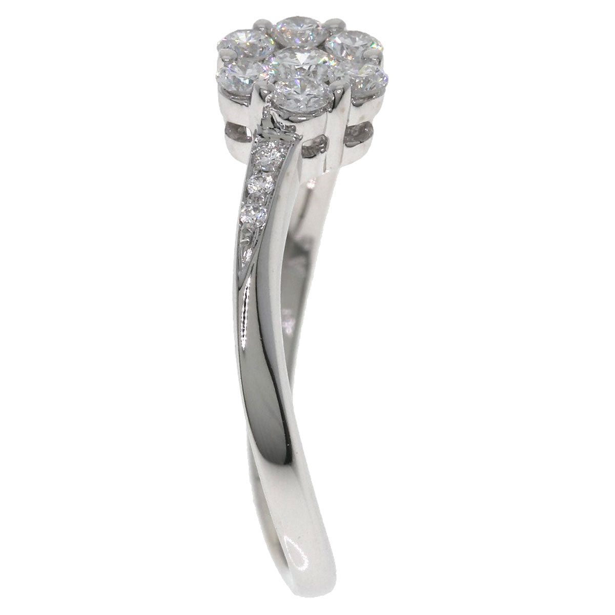 Ponte Vecchio Flower motif Diamond Ring K18 White Gold Ladies [Used]