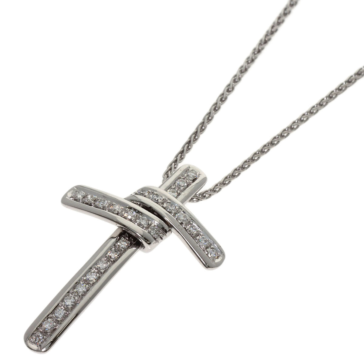 Damiani Cross diamond Necklace K18 White Gold Ladies [Used]