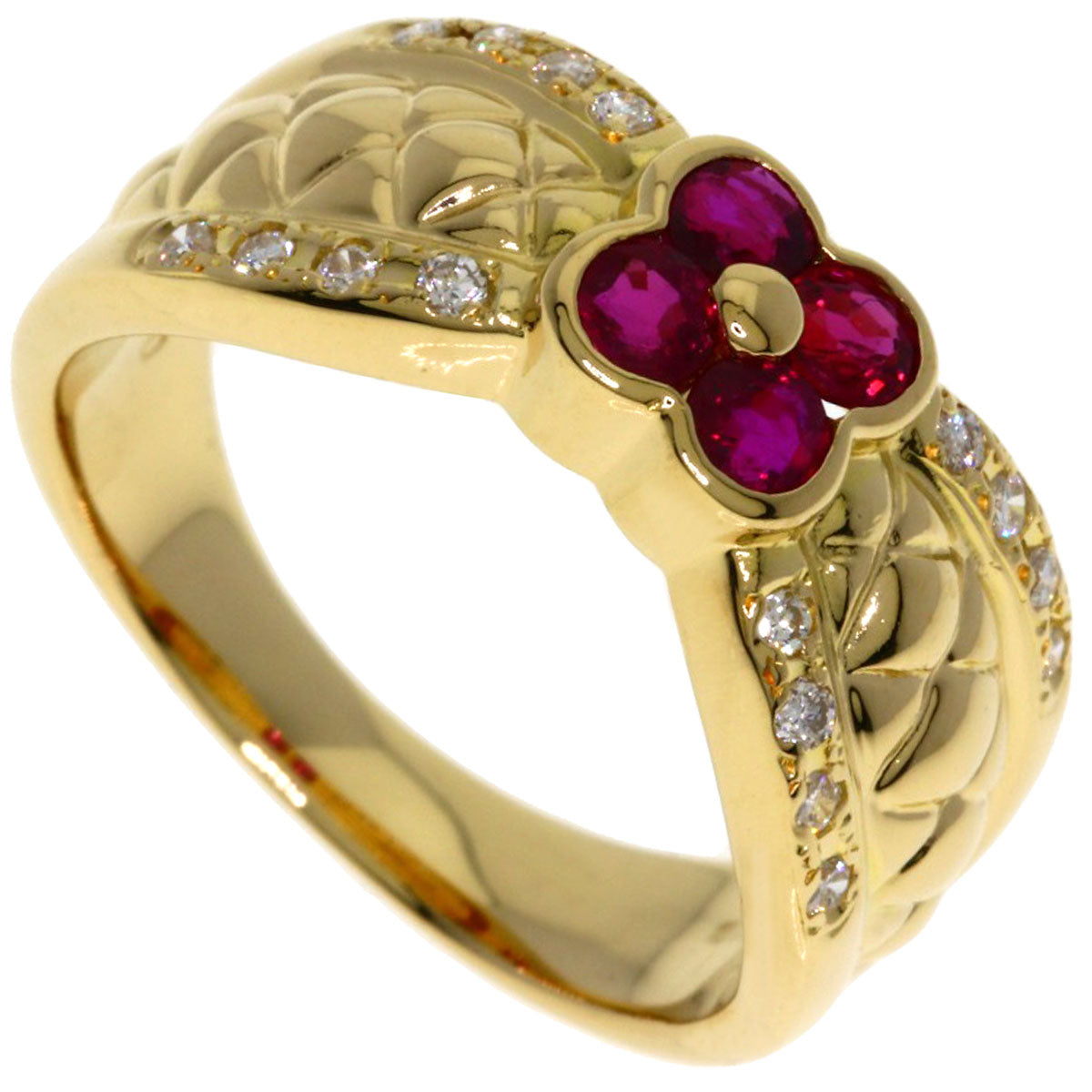 TASAKI Flower motif Ruby Diamond Ring K18 Yellow Gold Ladies [Used]