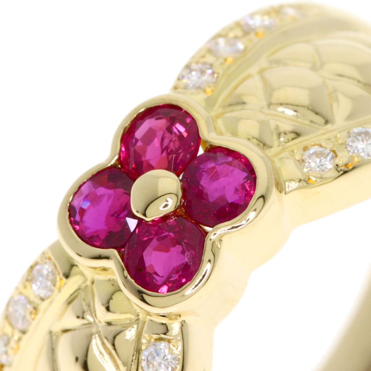 TASAKI Flower motif Ruby Diamond Ring K18 Yellow Gold Ladies [Used]