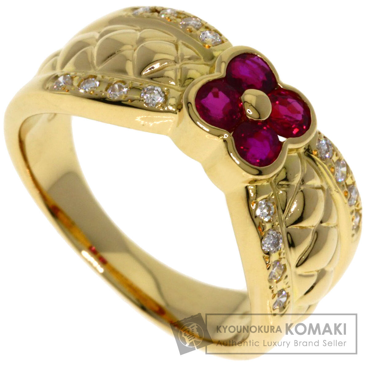 TASAKI Flower motif Ruby Diamond Ring K18 Yellow Gold Ladies [Used]