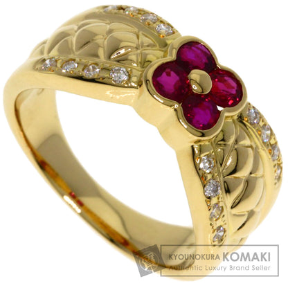 TASAKI Flower motif Ruby Diamond Ring K18 Yellow Gold Ladies [Used]
