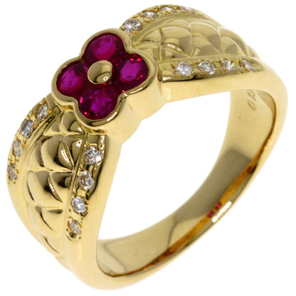 TASAKI Flower motif Ruby Diamond Ring K18 Yellow Gold Ladies [Used]