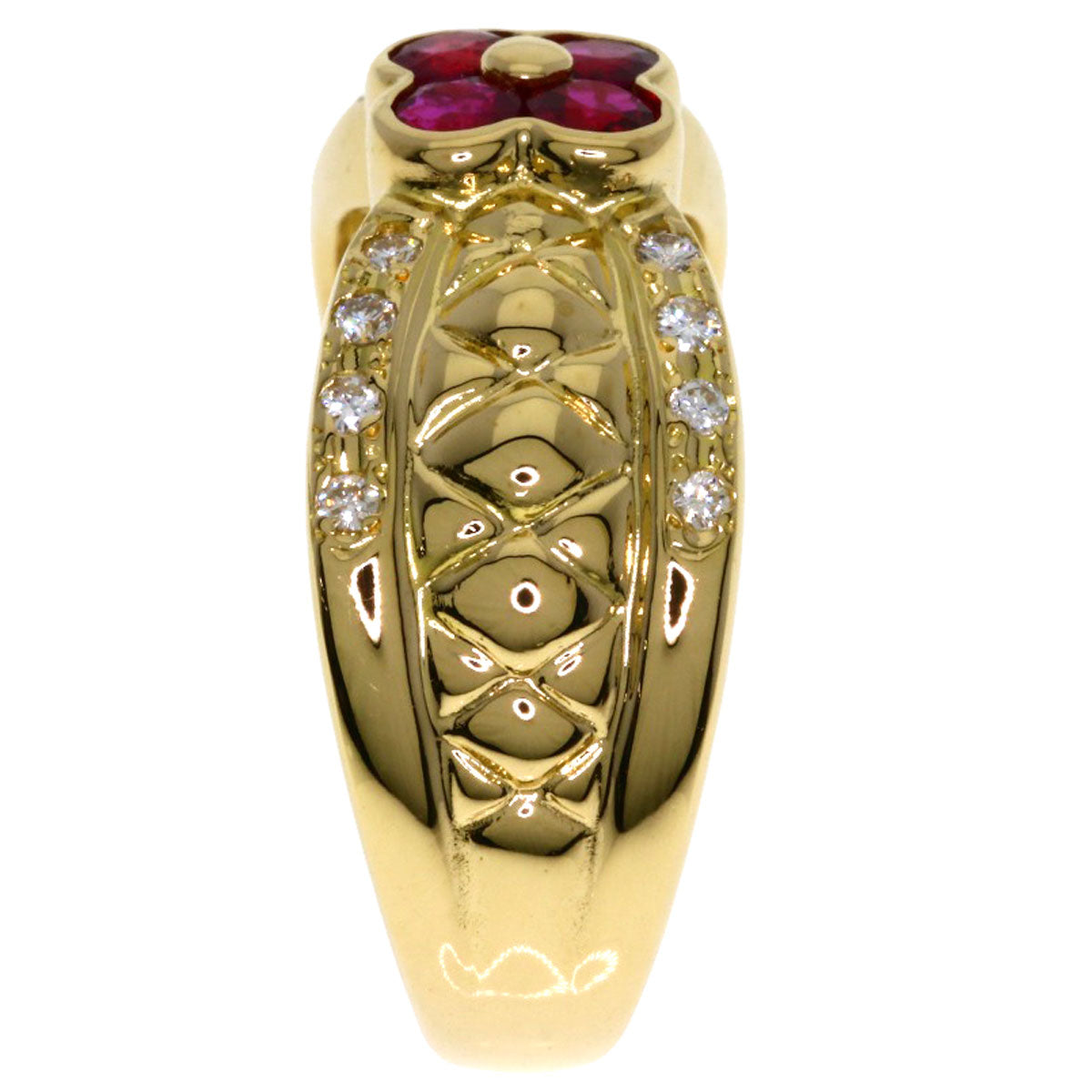 TASAKI Flower motif Ruby Diamond Ring K18 Yellow Gold Ladies [Used]