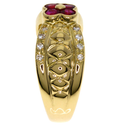 TASAKI Flower motif Ruby Diamond Ring K18 Yellow Gold Ladies [Used]