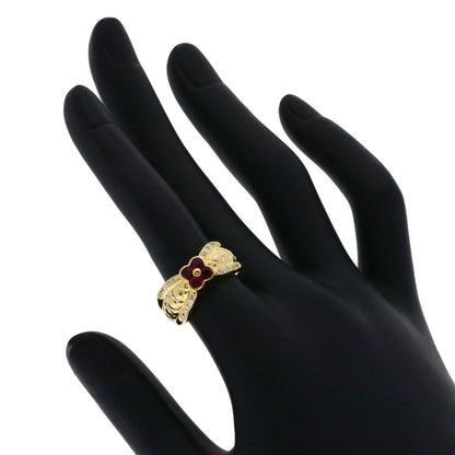 TASAKI Flower motif Ruby Diamond Ring K18 Yellow Gold Ladies [Used]
