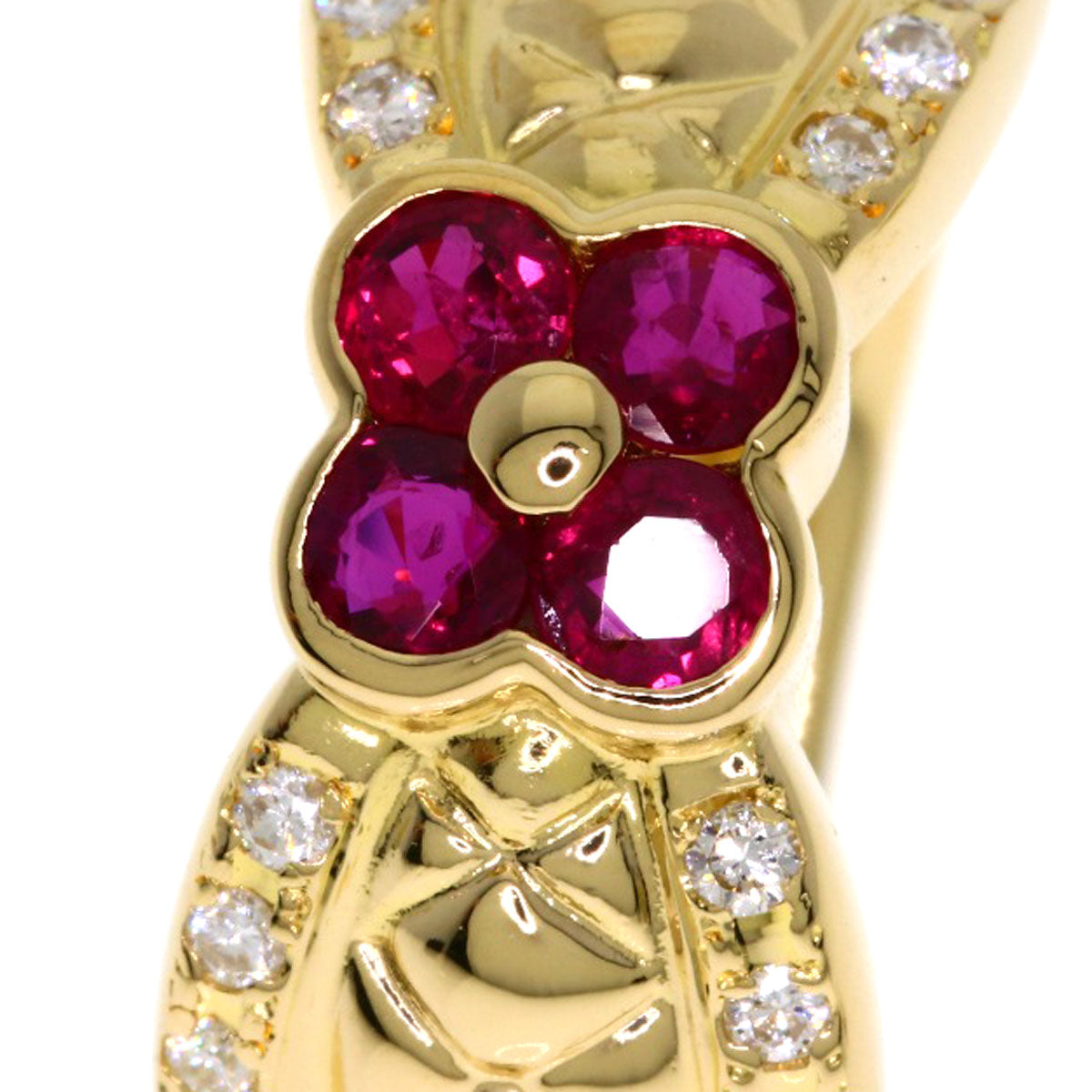 TASAKI Flower motif Ruby Diamond Ring K18 Yellow Gold Ladies [Used]