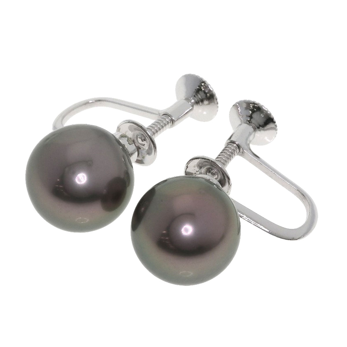 TASAKI Black pearl pearl Earring K14 White Gold Ladies [Used]