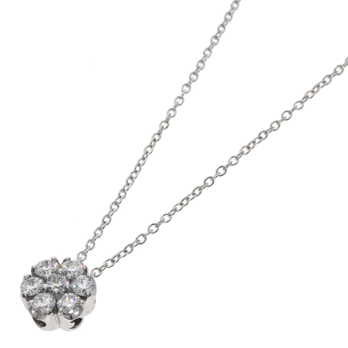 Ponte Vecchio Flower motif Diamond Necklace K18 White Gold Ladies [Used]