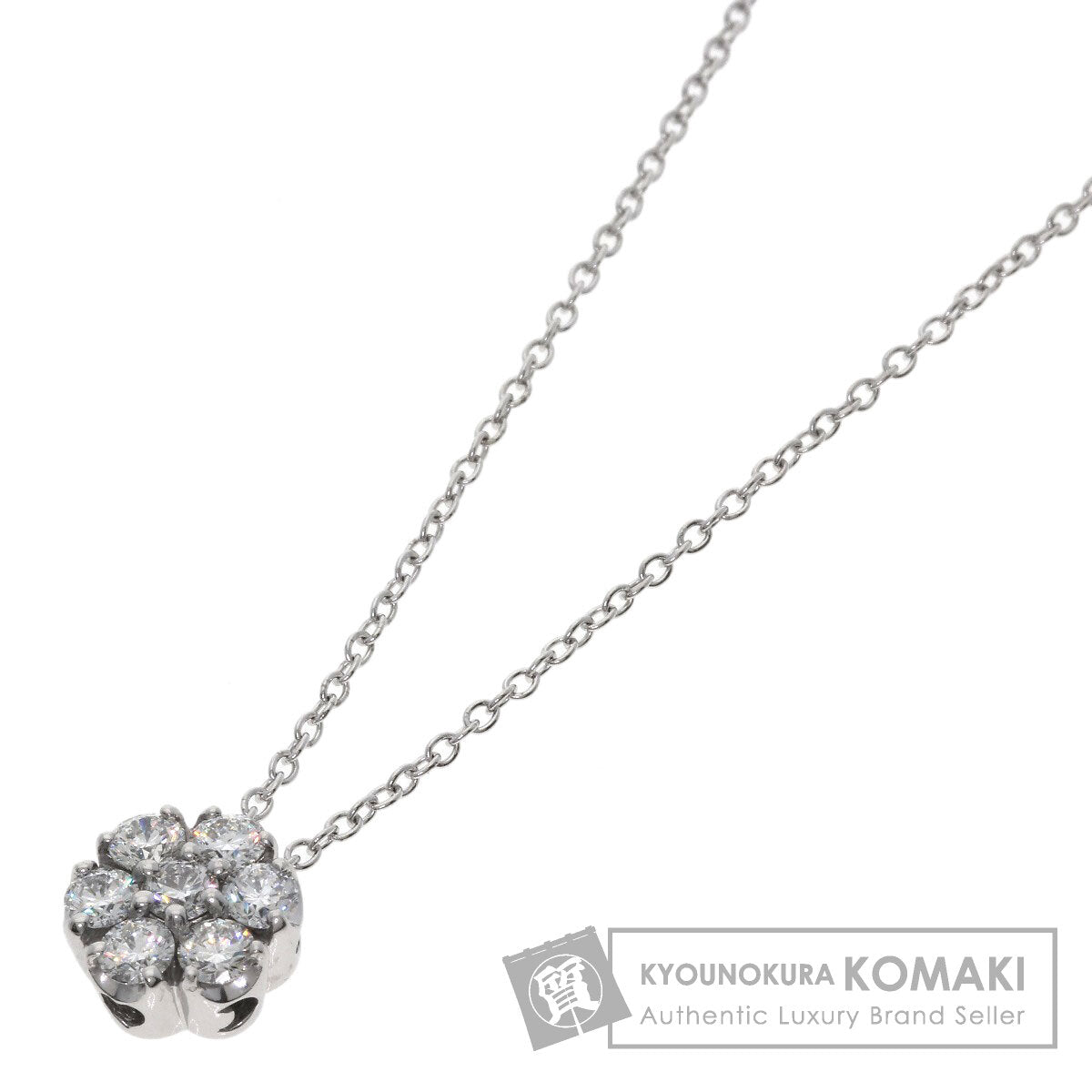 Ponte Vecchio Flower motif Diamond Necklace K18 White Gold Ladies [Used]