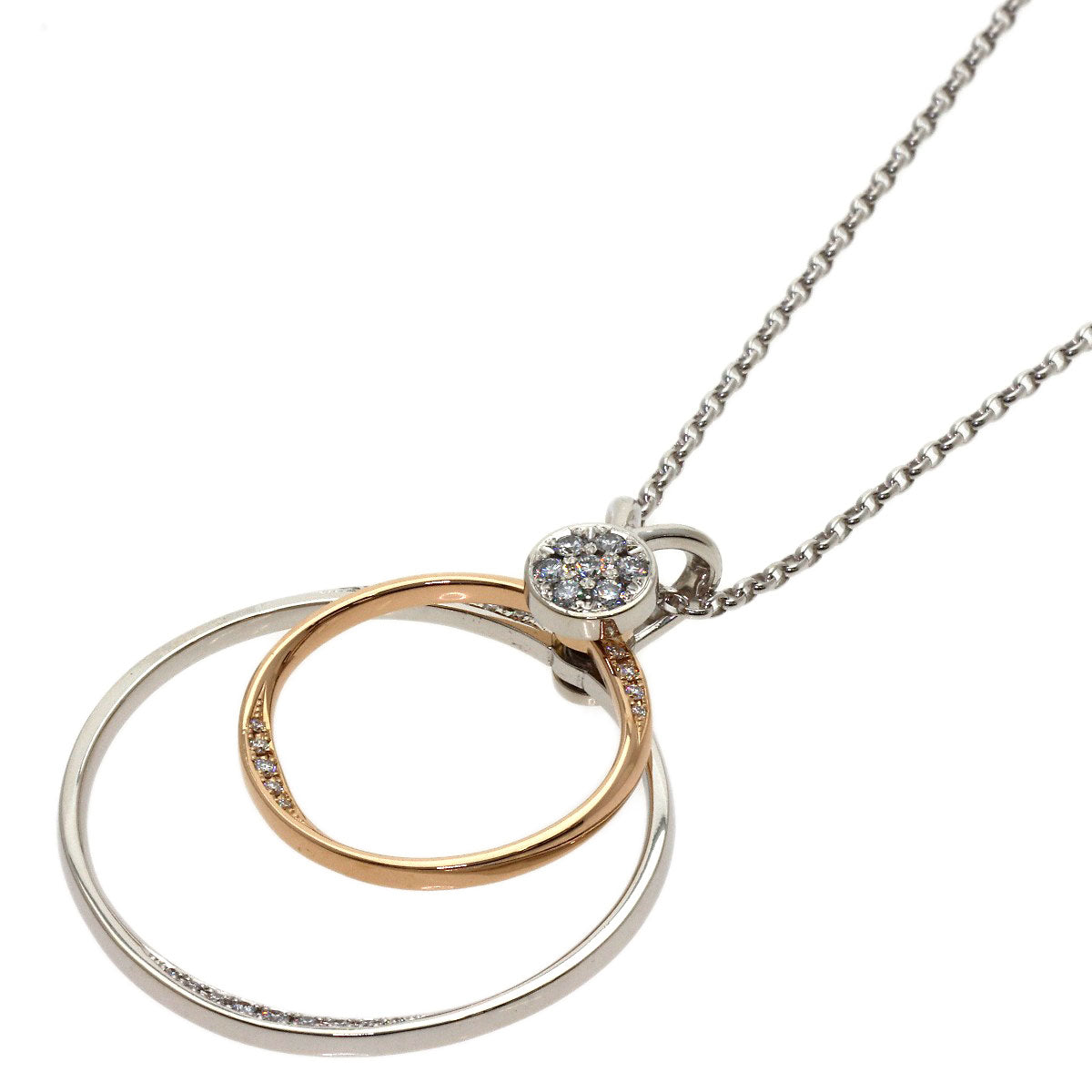 WALTHAM Swing Circle Diamond Pendant top K18 White Gold Ladies [Used]
