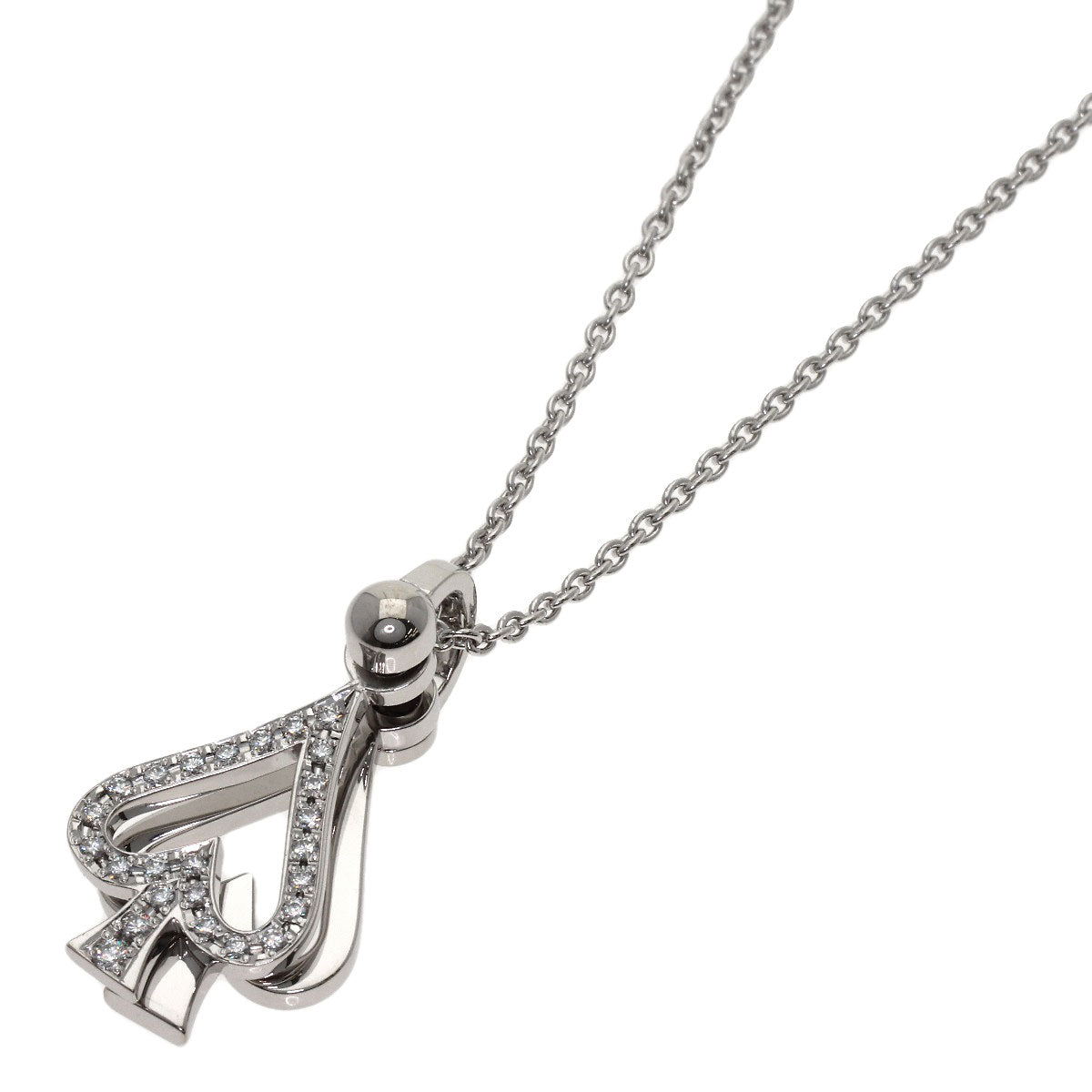 WALTHAM Moving Spade Diamond Necklace K18 White Gold Ladies [Used]