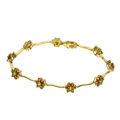 Ponte Vecchio Flower motif Citrin Peridot Bracelet K18 Yellow Gold Ladies [Used]