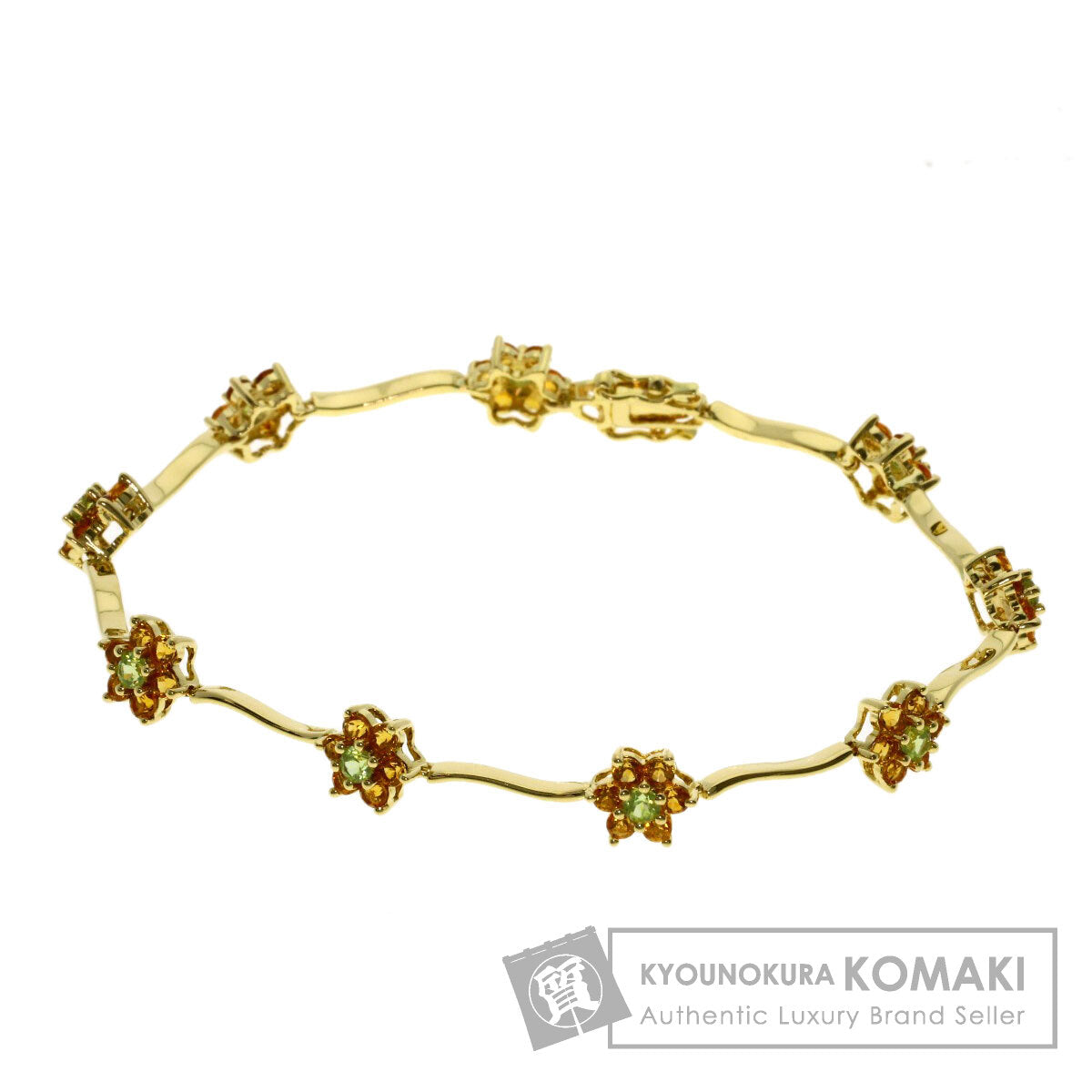 Ponte Vecchio Flower motif Citrin Peridot Bracelet K18 Yellow Gold Ladies [Used]