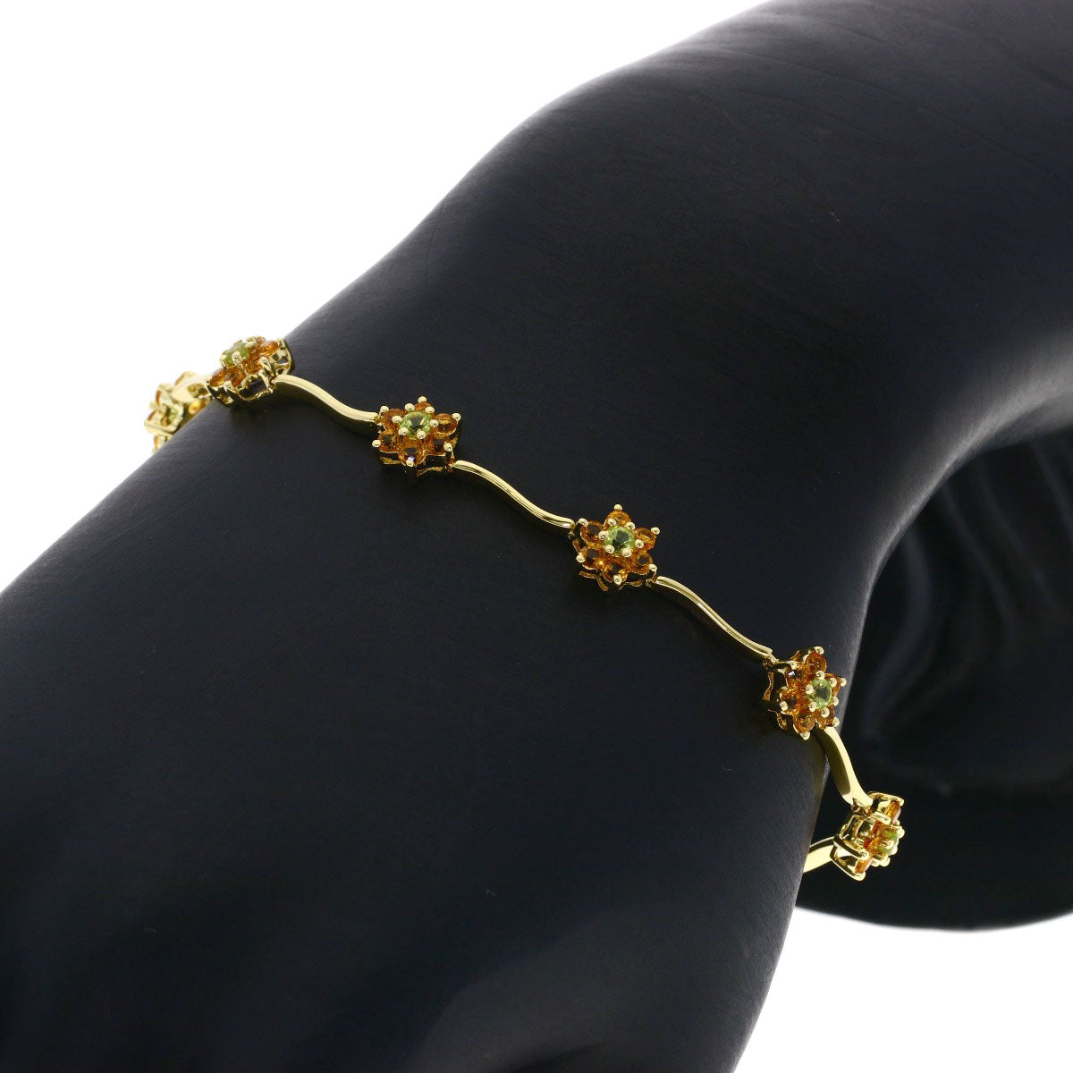 Ponte Vecchio Flower motif Citrin Peridot Bracelet K18 Yellow Gold Ladies [Used]