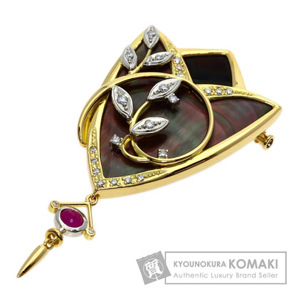 NOBUKO ISHIKAWA As Time Diamond Ruby Shell Brooch Platinum PT900 18K Yellow GoldLadies [Used]