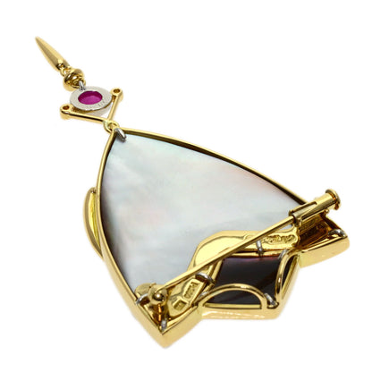NOBUKO ISHIKAWA As Time Diamond Ruby Shell Brooch Platinum PT900 18K Yellow GoldLadies [Used]