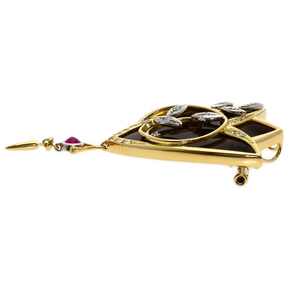 NOBUKO ISHIKAWA As Time Diamond Ruby Shell Brooch Platinum PT900 18K Yellow GoldLadies [Used]
