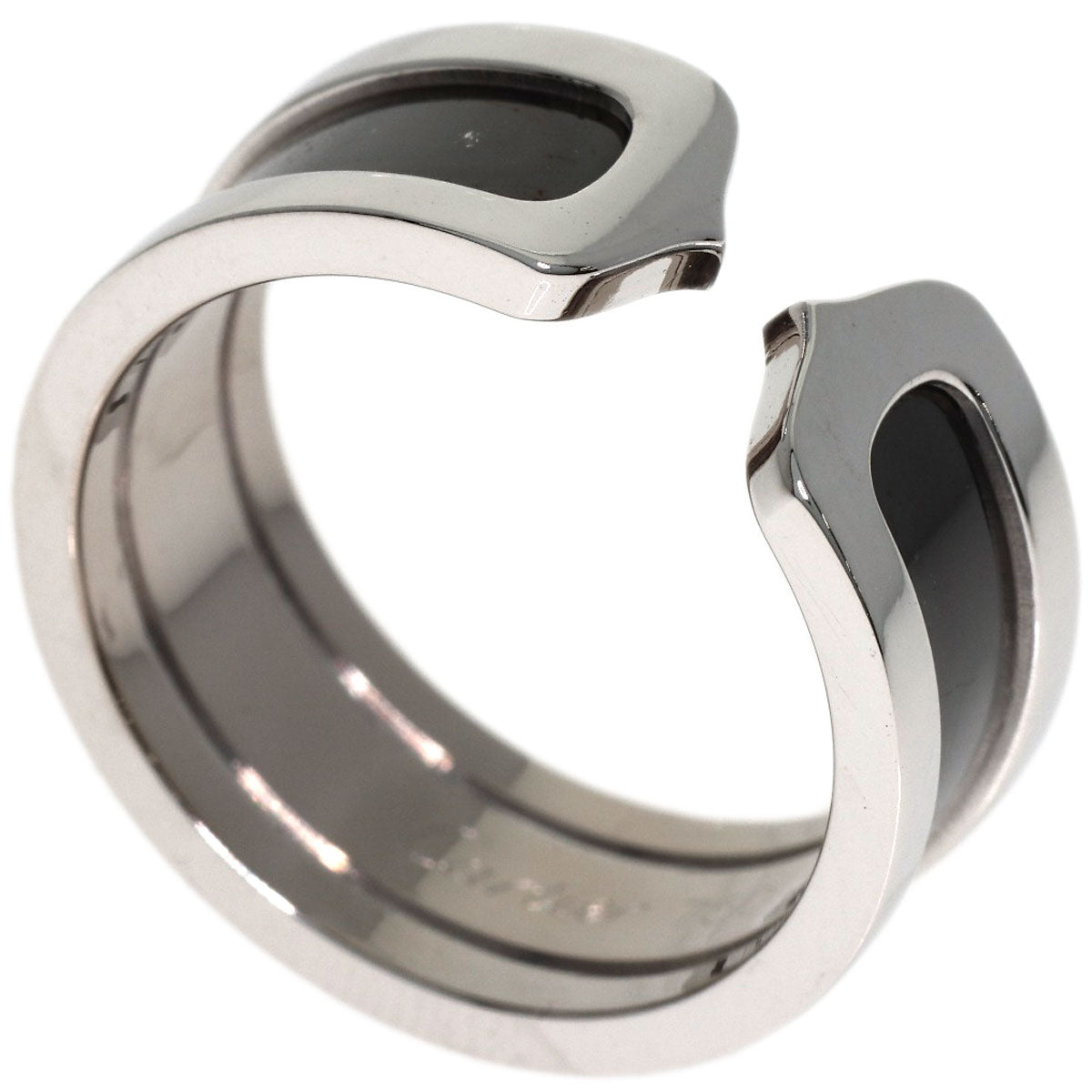CARTIER C2 ring black lacquer # 55 Ring K18 White Gold Ladies [Used]