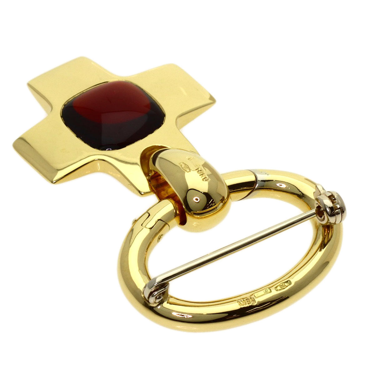 Pomellato Cross Garnet Brooch K18 Yellow Gold Ladies [Used]
