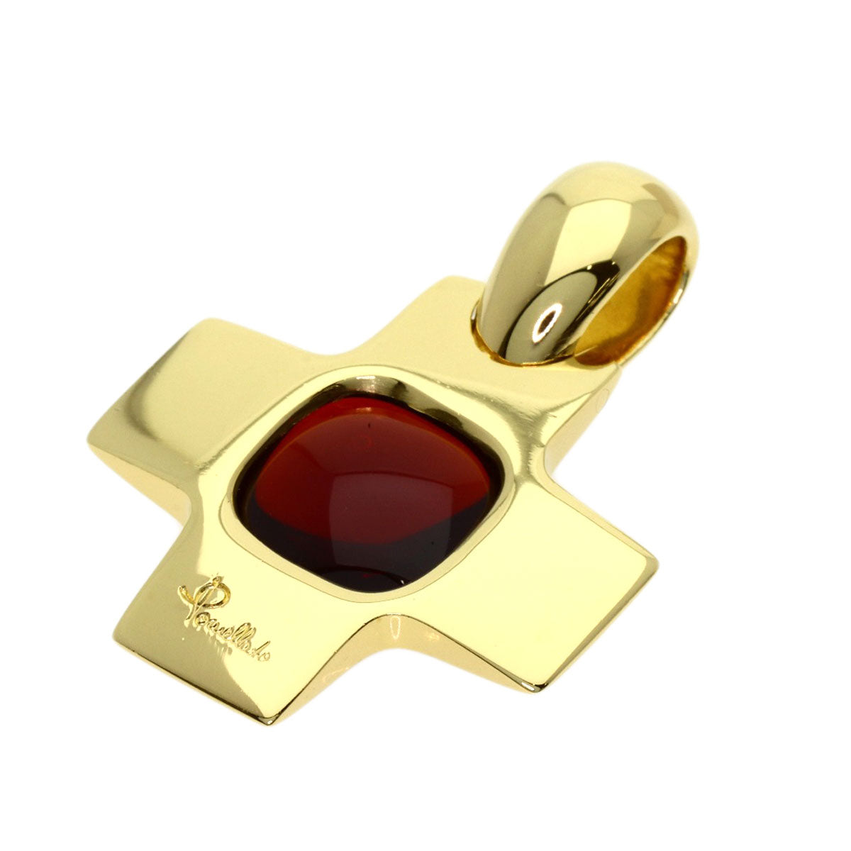 Pomellato Cross Garnet Brooch K18 Yellow Gold Ladies [Used]