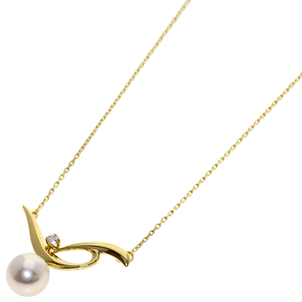 MIKIMOTO Pearl Pearl Diamond Necklace K18 Yellow Gold Ladies [Used]