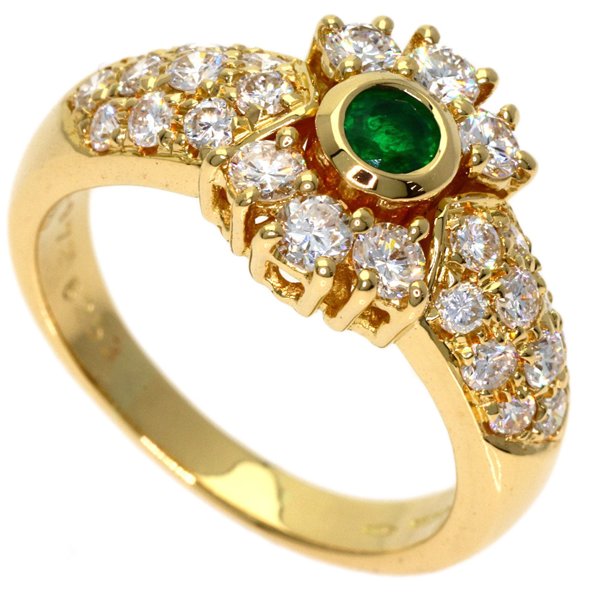Boucheron Vintage Emerald Diamond Ring K18 Yellow Gold Ladies [Used]