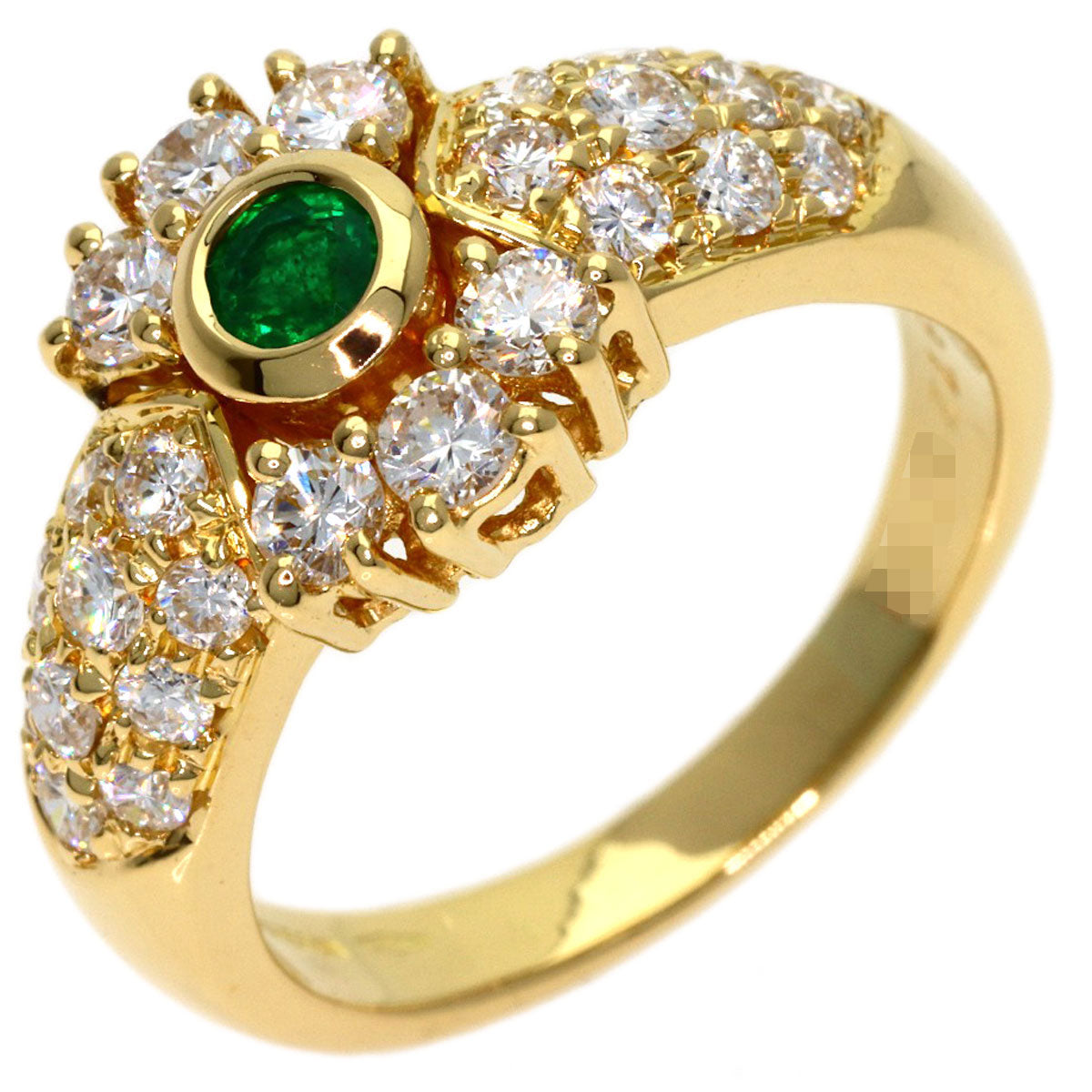 Boucheron Vintage Emerald Diamond Ring K18 Yellow Gold Ladies [Used]