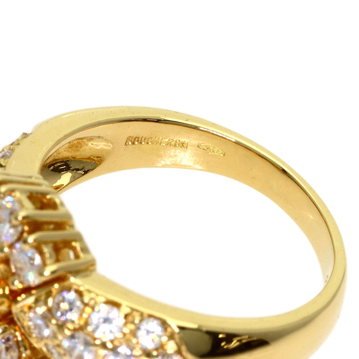 Boucheron Vintage Emerald Diamond Ring K18 Yellow Gold Ladies [Used]