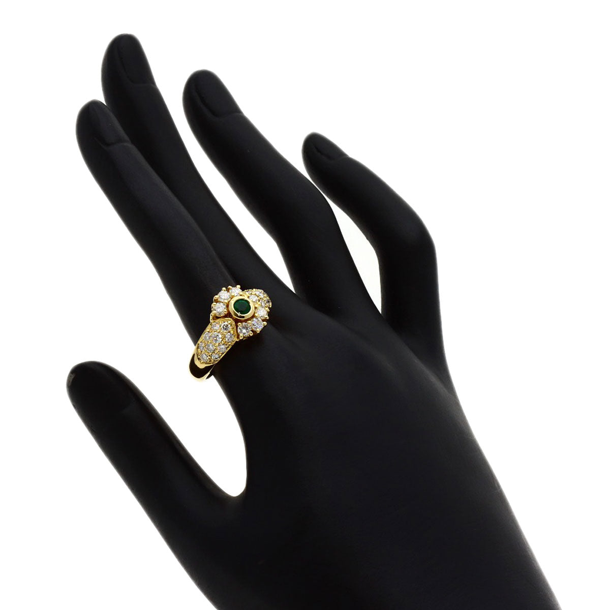 Boucheron Vintage Emerald Diamond Ring K18 Yellow Gold Ladies [Used]