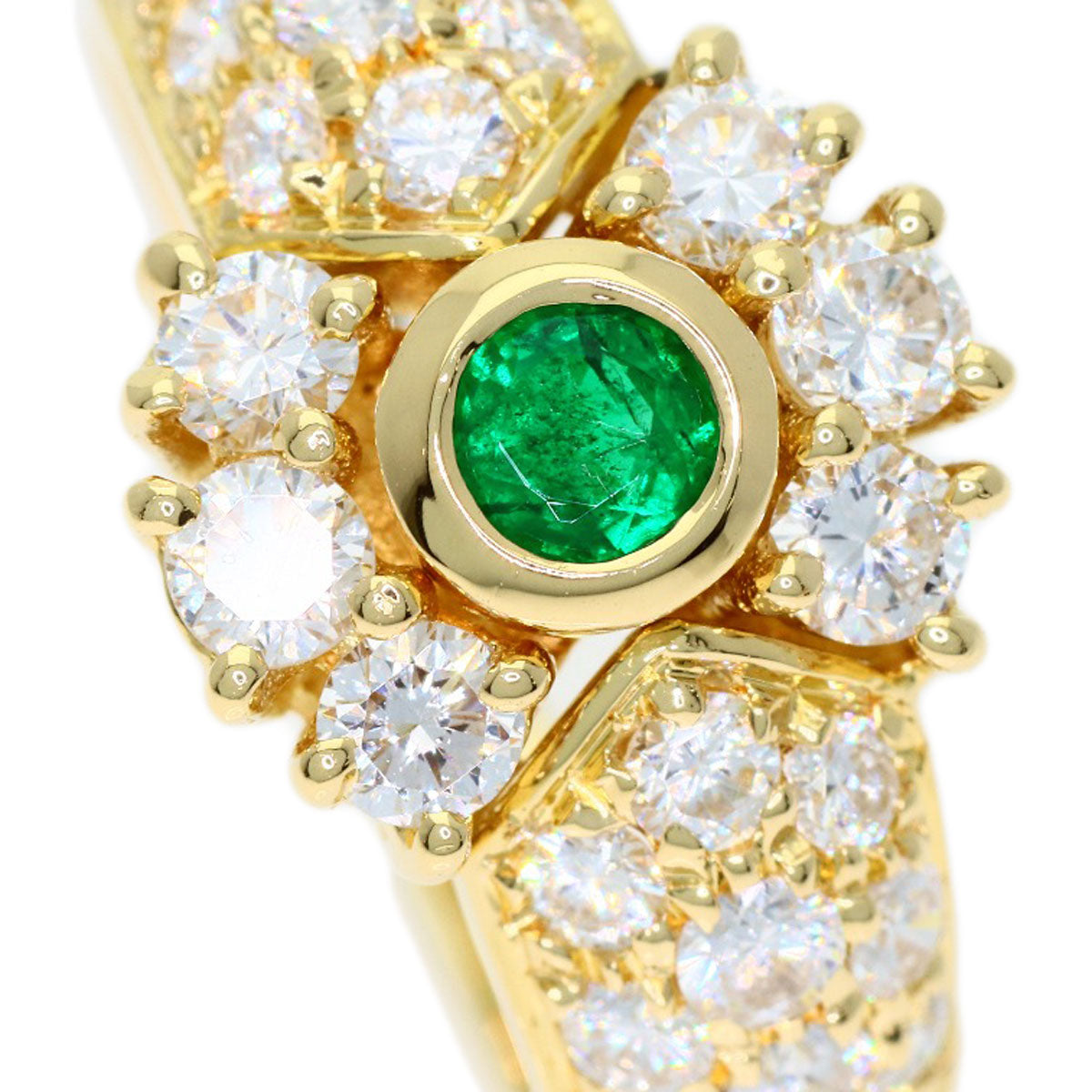 Boucheron Vintage Emerald Diamond Ring K18 Yellow Gold Ladies [Used]