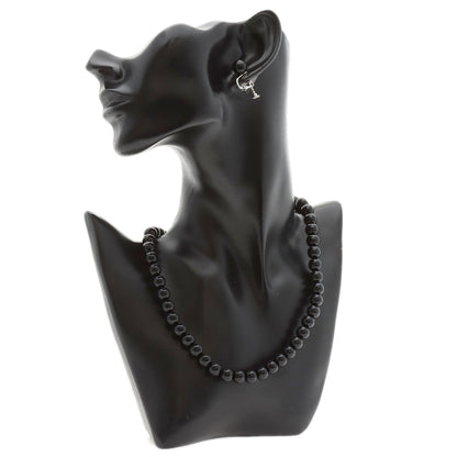Black Coral Earrings and Bag 3-Piece Set Necklace Silver g　Ladies