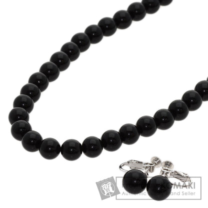 Black Coral Earrings and Bag 3-Piece Set Necklace Silver g　Ladies