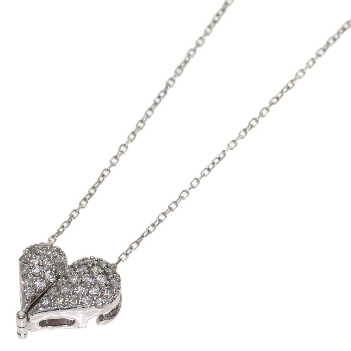 0.3ct Heart motif Diamond Necklace K18 White Gold 2.8g　Ladies