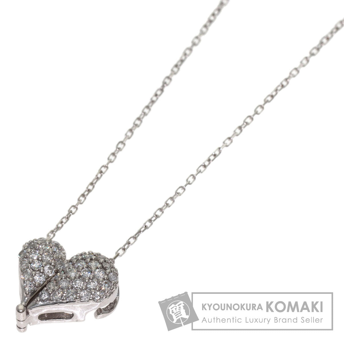 0.3ct Heart motif Diamond Necklace K18 White Gold 2.8g　Ladies