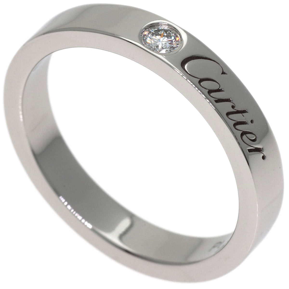 CARTIER Engraved 1P Diamond # 48 Ring Platinum PT950 Ladies [Used]