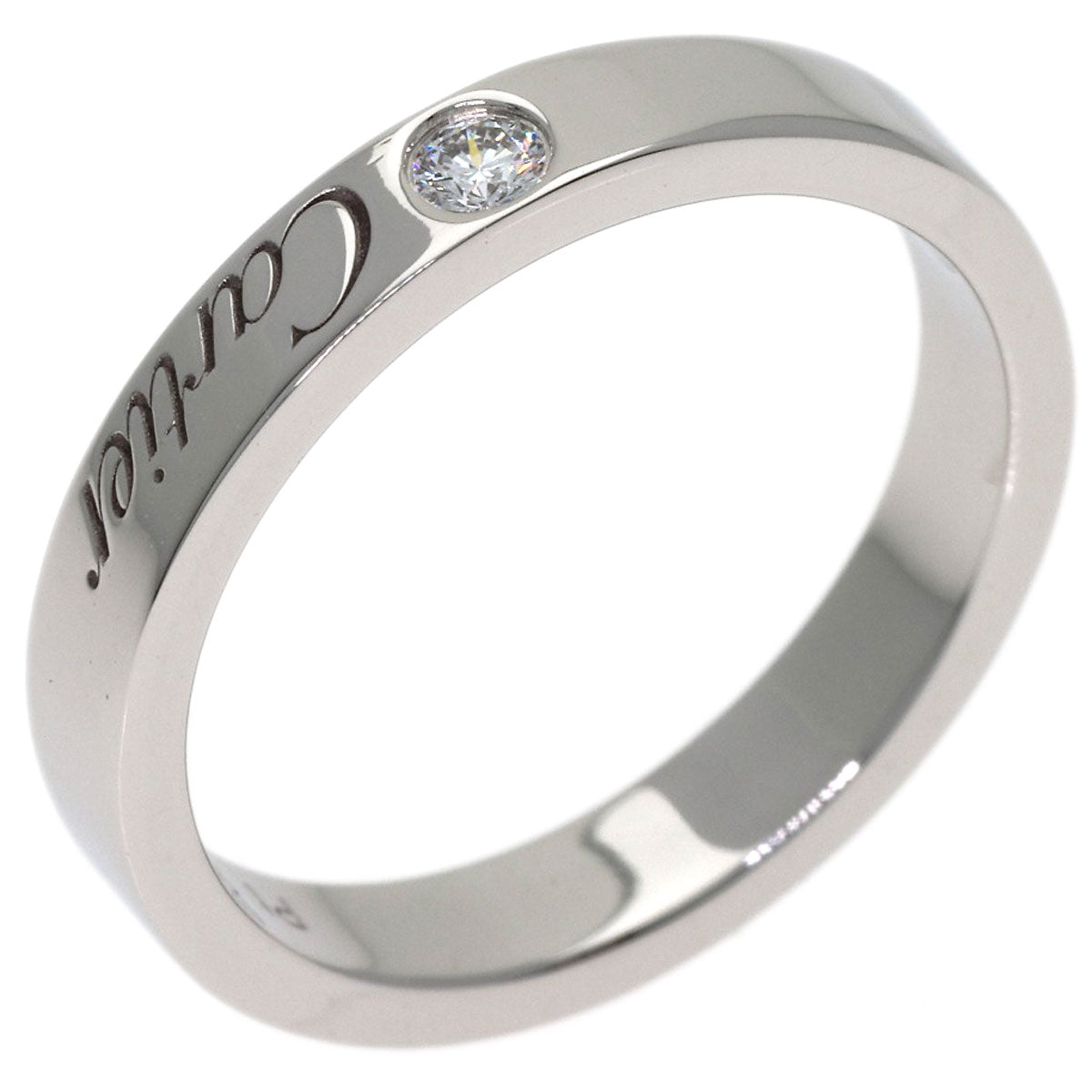 CARTIER Engraved 1P Diamond # 48 Ring Platinum PT950 Ladies [Used]