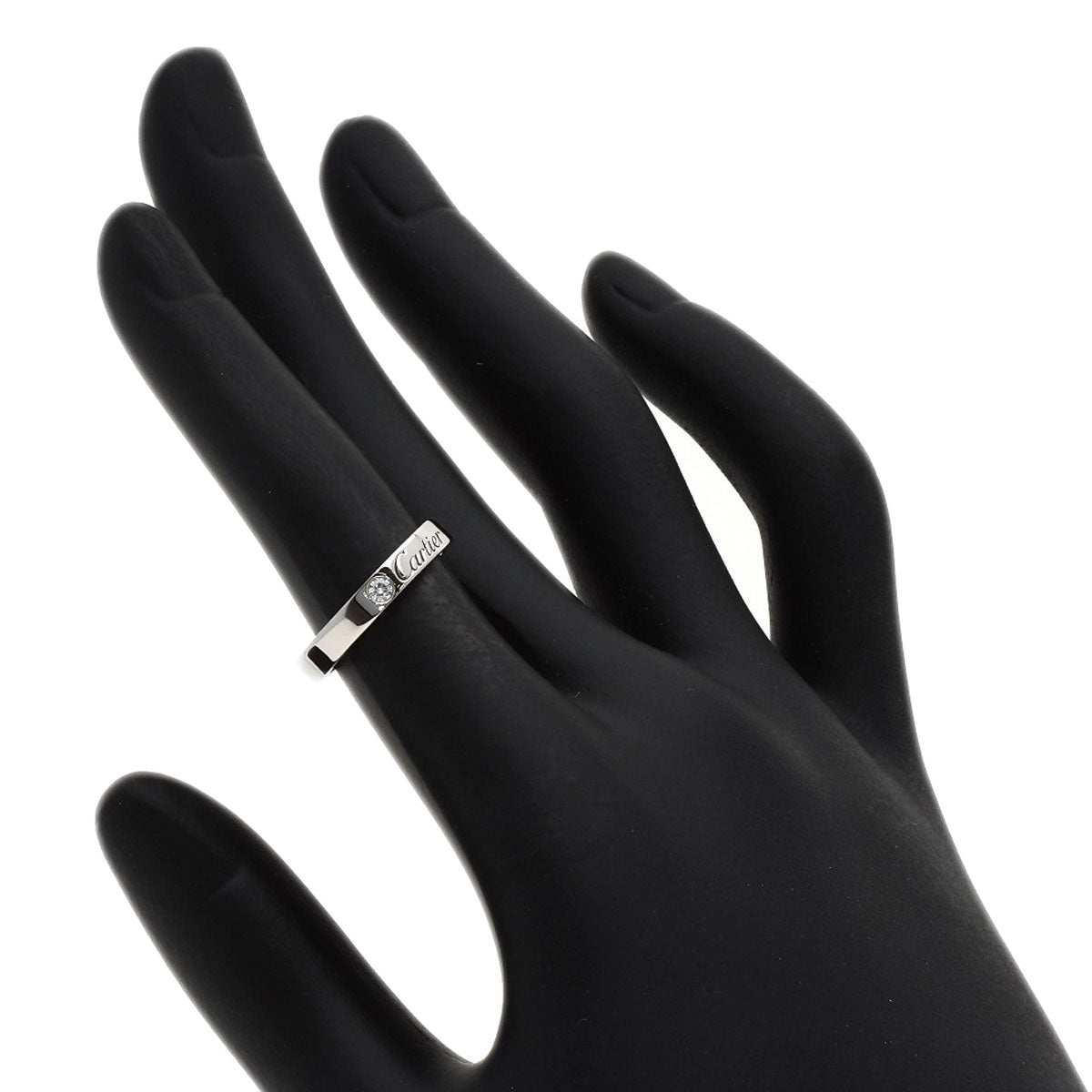 CARTIER Engraved 1P Diamond # 48 Ring Platinum PT950 Ladies [Used]