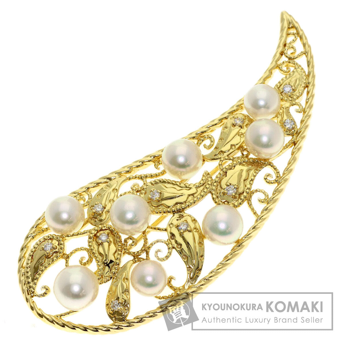 MIKIMOTO Paisley Pearl Pearl Diamond Brooch K18 Yellow Gold Ladies [Used]