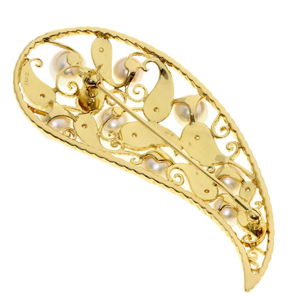 MIKIMOTO Paisley Pearl Pearl Diamond Brooch K18 Yellow Gold Ladies [Used]