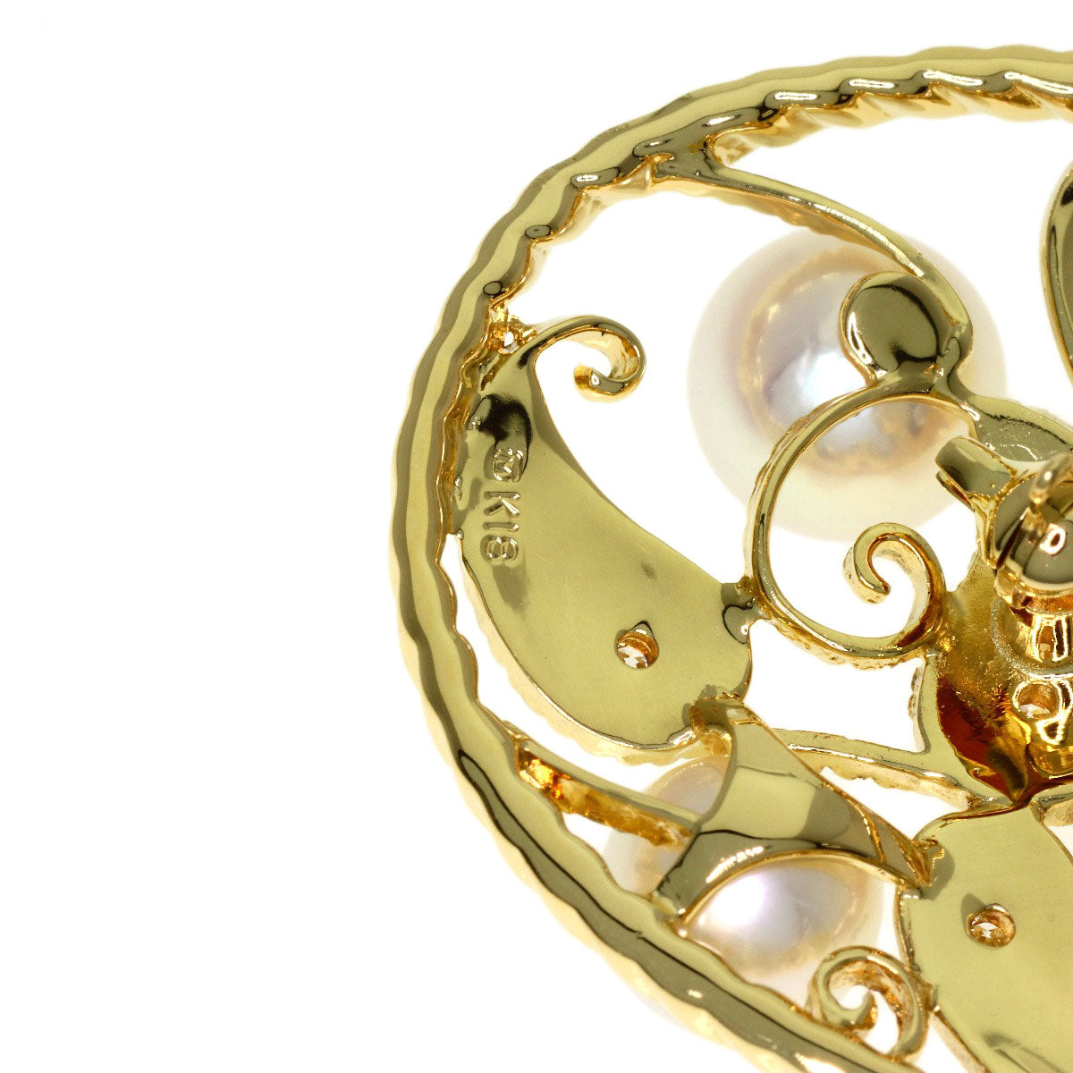 MIKIMOTO Paisley Pearl Pearl Diamond Brooch K18 Yellow Gold Ladies [Used]